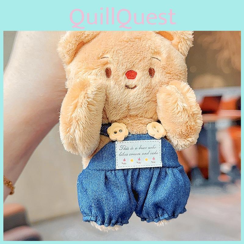 Cream Lovely Jinnew Bear Plush Keychain With Denim Overalls For Gifts Collectible