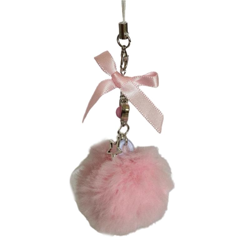 Cute Fluffy Fur Pompom Keychain Soft Faux Rabbit Fur Ball Key Chain Car Key Ring Women Charm Bag Star Pompom Pendant Jewelry