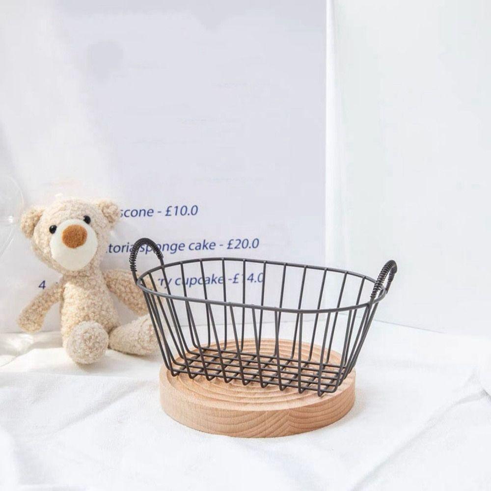 Small Wire Storage Basket Beige Sundries Organizer Vintage Iron Bread Baskets Desktop