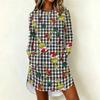 Robe Longue à Manches Longues et Col pour Femme avec Imprimé de Noël pour Fête de Fête