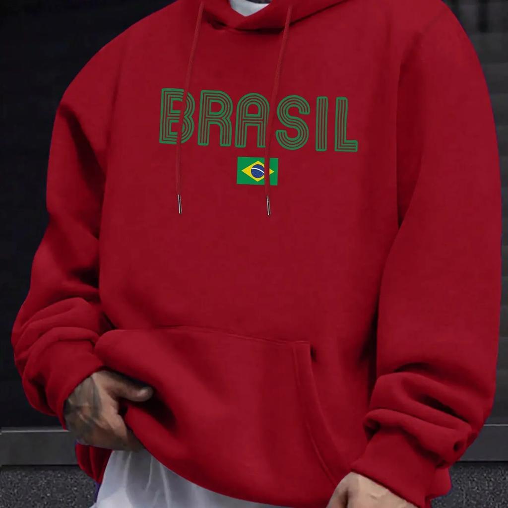 Brazilian Style Men's Hoodie Geometric Pattern Casual Pullover Kangaroo Pocket Autumn Casual Top