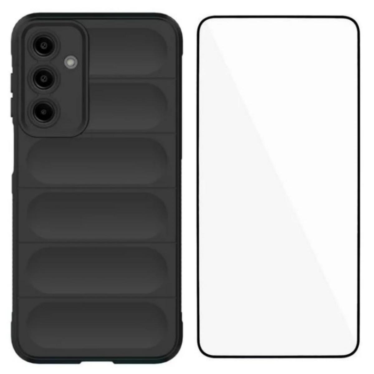 

Для Samsung Galaxy A16 4G/Galaxy A16 5G чехол из ТПУ серии WANLONFENG HD противоскользящий чехол для телефона с закаленным стеклом Black