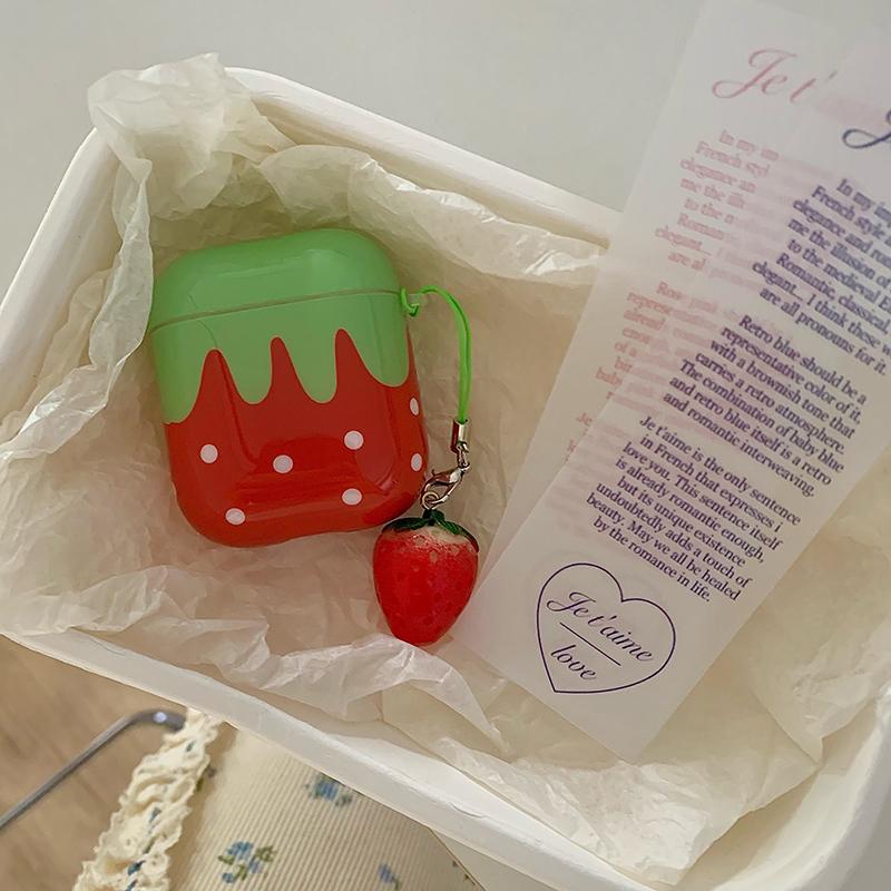Cute Lovely White Polka Point Red Strawberry Cover For Apple AirPods 4 3 2 1 Pro 2 Shockproof Earphones Case with Charm Pendant