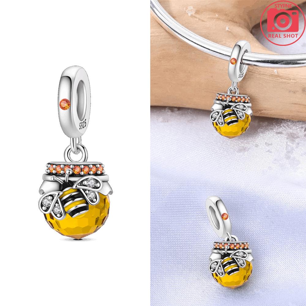 S925 Silver Sweet Honey Jar Pendant Golden Bee Beads Fit Bracelet Jewelry Women Accessory Children’s Party Gift