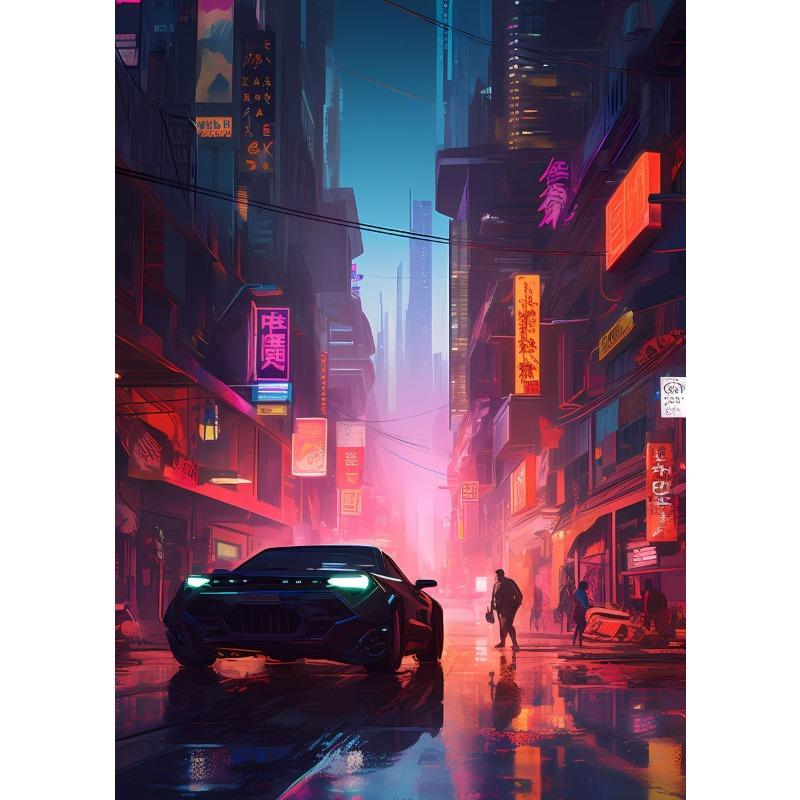 Modern Cars Vintage Sport Neon Car Gold Night Painting and Prints Canvas Poster Wall Art Pictures for Living Room Decor Cuadros