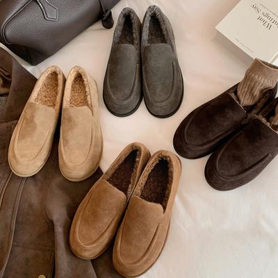 Retro Soft Glutinous Loafers for Women's Autumn and Winter New Round Toe and Plush Beanie Shoes