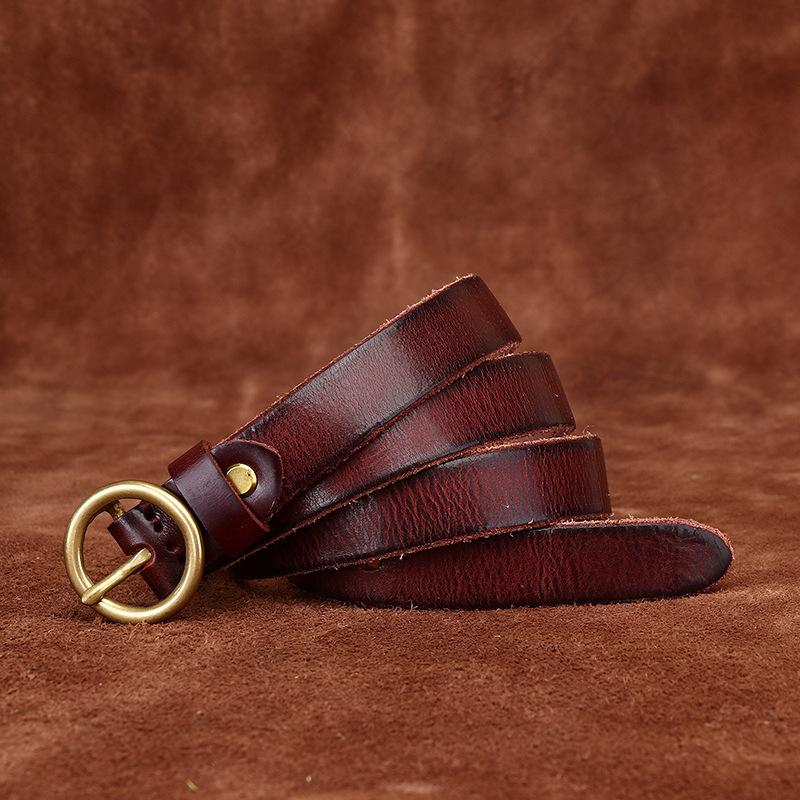 2.3Cm Wide Retro Washed First Layer Cowhide Round Buckle Belt Women'S Genuine Leather Casual Versatile Jeans Belt Women
