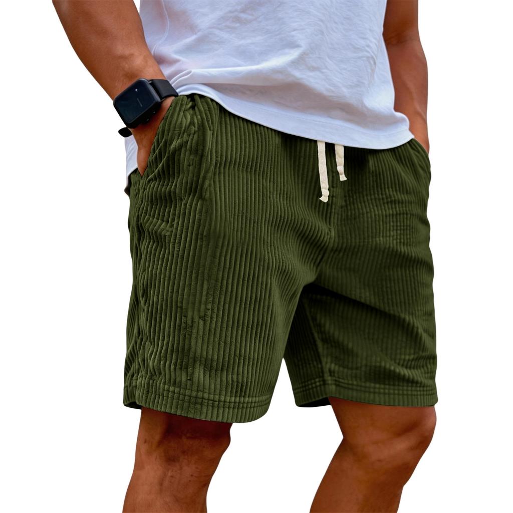 Men's Casual Shorts With Elastic Waist Drawstring And Corduroy Fabric, Stylish Design