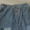 Summer Embroidered Flower Semi-elastic Waist Button Denim Skirt