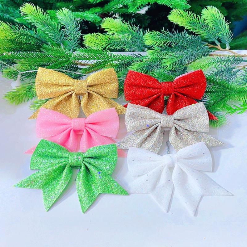 1/2Pcs Large Red Gold Sparkling Bow Glitter Christmas Ribbon Bowknot Xmas Tree Hanging Ornaments  Year Home Decoration