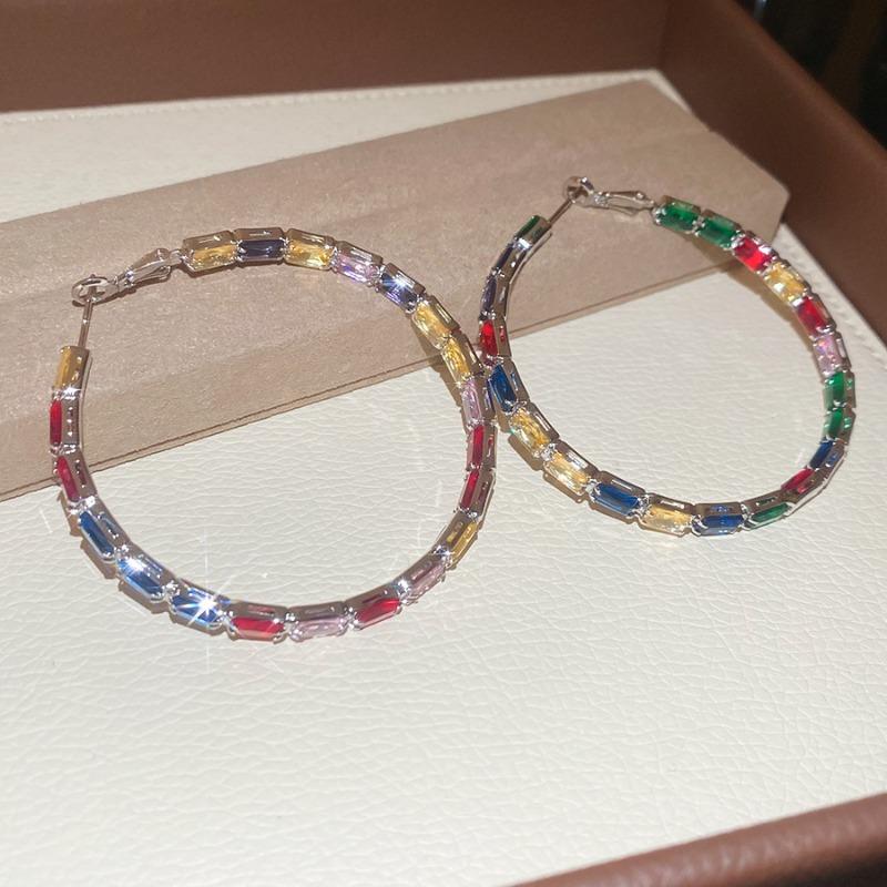 Silver needle dopamine color zircon round earrings fashion temperament light luxury earrings design sense niche earrings women