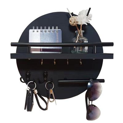 Solid Wood Entryway Wall-Mounted Key Storage Rack with Hooks - Decorative and Creative Design
