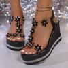 Damen Keilsandalen Sommer High Heel Sandalen Mode Perle Schmetterling Strasssteine Lässige Sandalen für Damen Plateau Sandalias