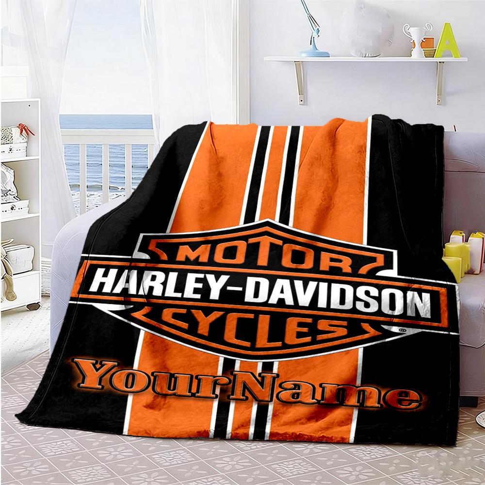 Harley-davidson Motorcycles Customize Text Blanket Gift Customizable Blanket Ultra-Soft Suitable for Home Decor Living Room Bed Sofa All-Season Use