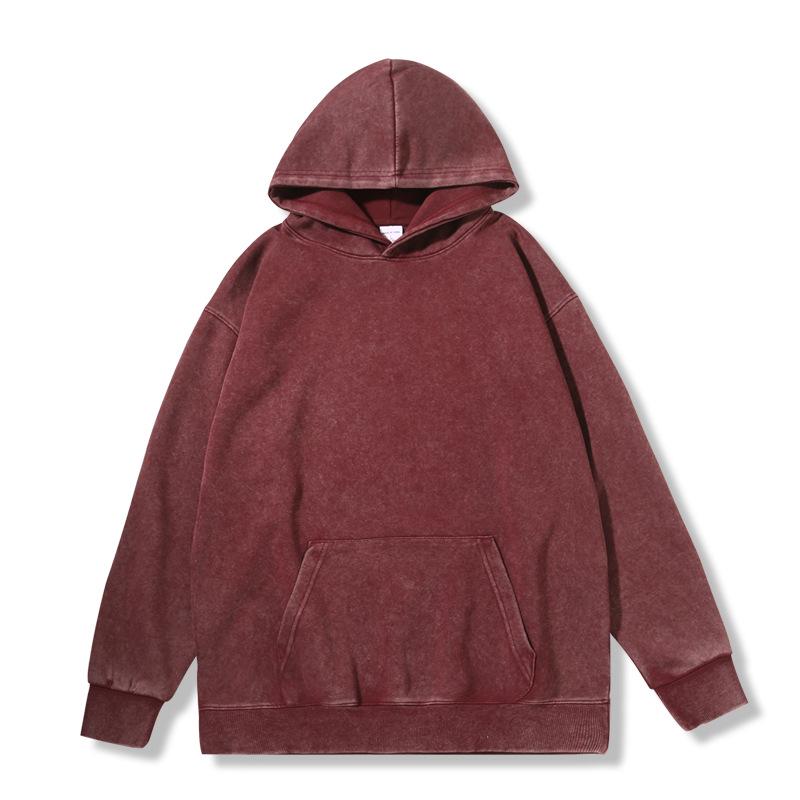 Unisex Washed Distressed Retro Fleece-Lined Hooded Sweatshirt with Custom Embroidery for Autumn and Winter Large (L)