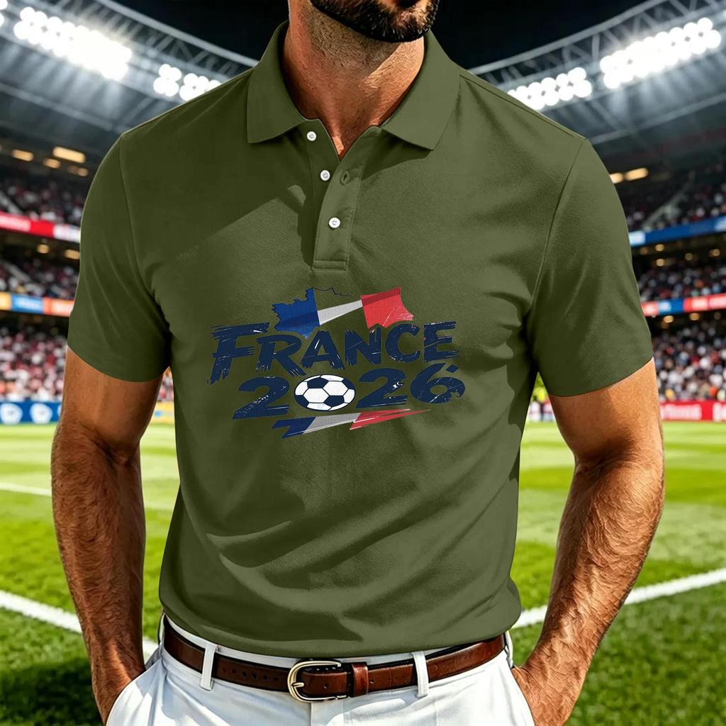 Men's Casual Short Sleeve Polo Shirt Quick Dry Breathable Mesh Fabric Lightweight Comfortable Fit Soccer Print Design