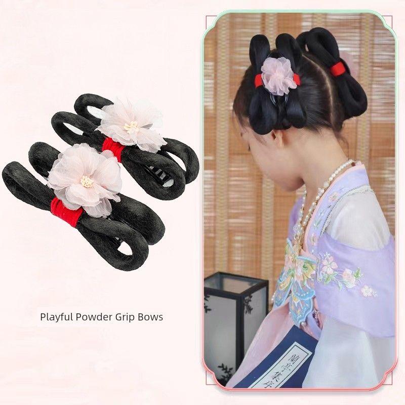 Ancient Costume Wig Kids Cute Bows Hair Bag Ancient Style Han Chinese Clothing Cute Bun Combination Style Girls Performance Bun
