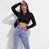 Spring and summer women's clothing, sexy off-the-navel long-sleeved slim-fit bottoming shirt, straps on the back, backless T-shirt top