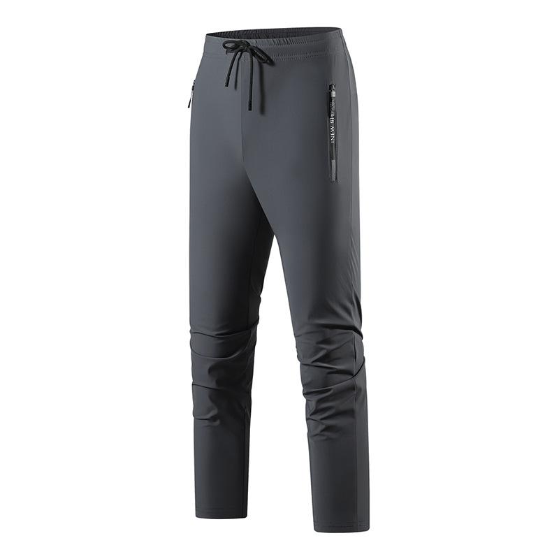 Summer Ice Silk Casual Trousers Elastic Quick-drying Outdoor Sports Large-size Zipper Leggings