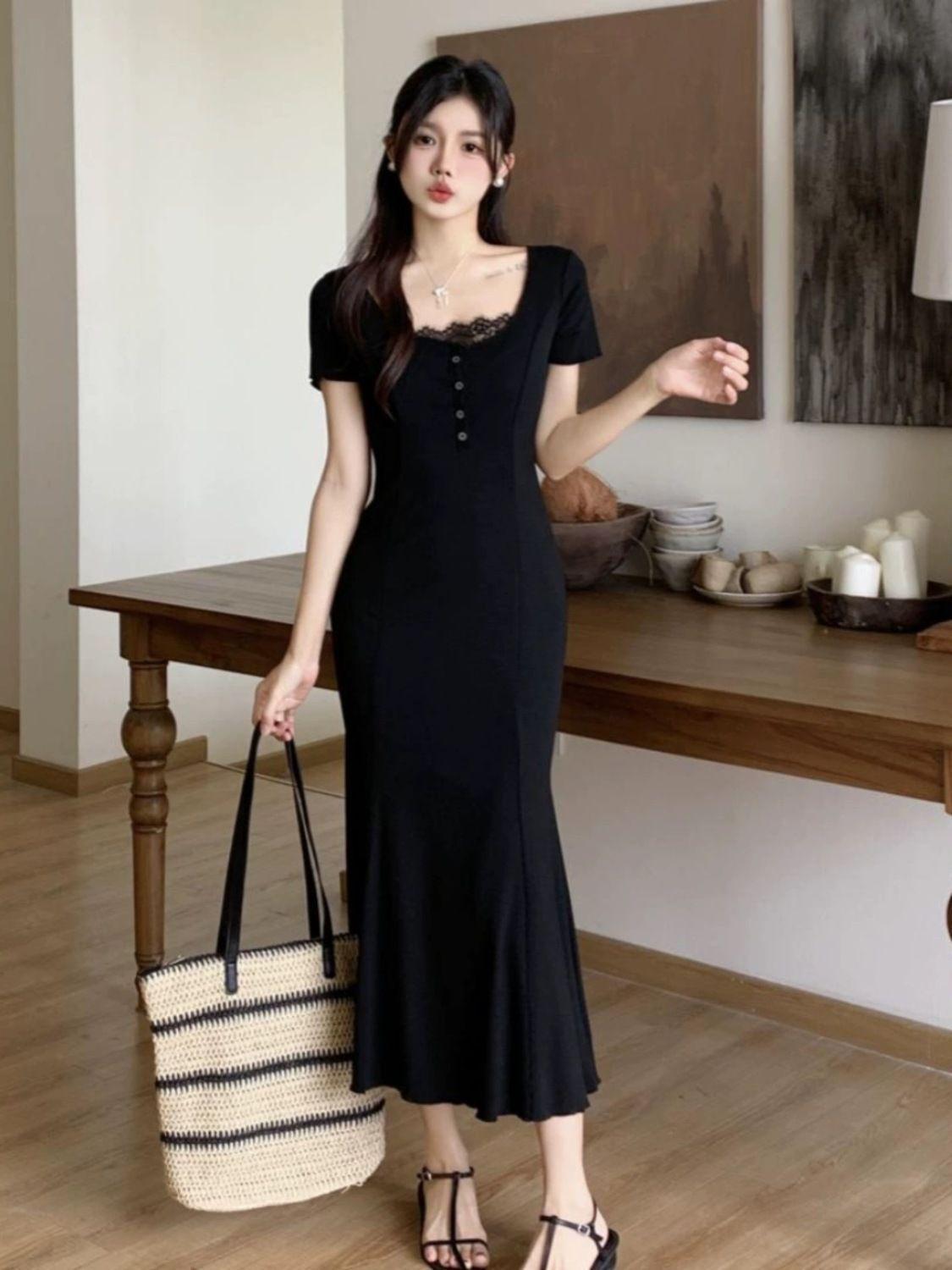 French Hepburn style black dress children s summer 2026 new small temperament fashion hip-wrapped dress S чёрный