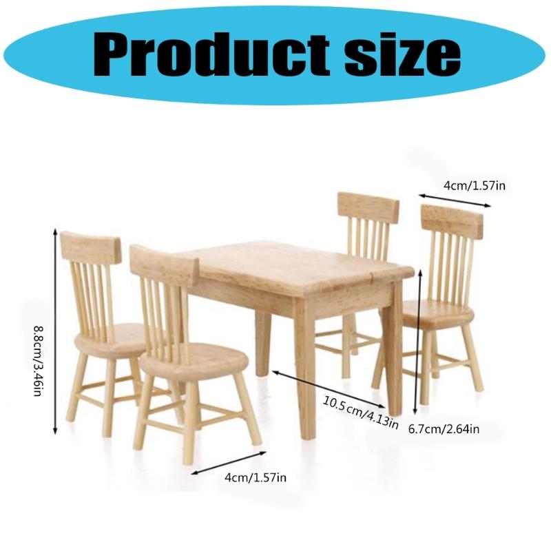 Realistische Details 1/12 Maßstab Puppenhäuser Möbel 5-teiliges Holz Tisch- und Stuhlset