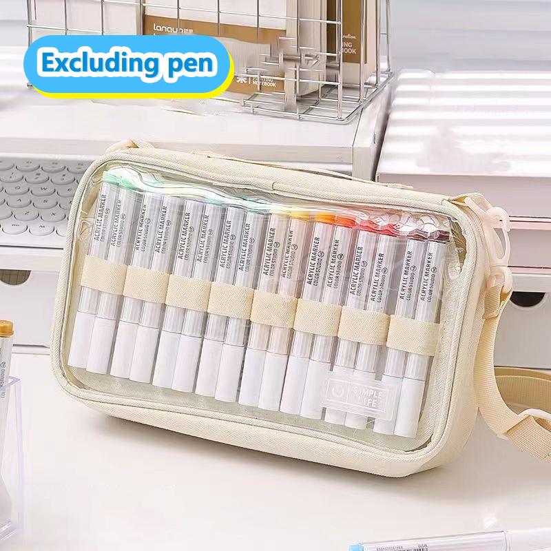 Large-Capacity Marker Storage Bag 64 Pieces Layered Handheld Diagonal Shoulder Transparent Bag Watercolor Pen Finishing Box