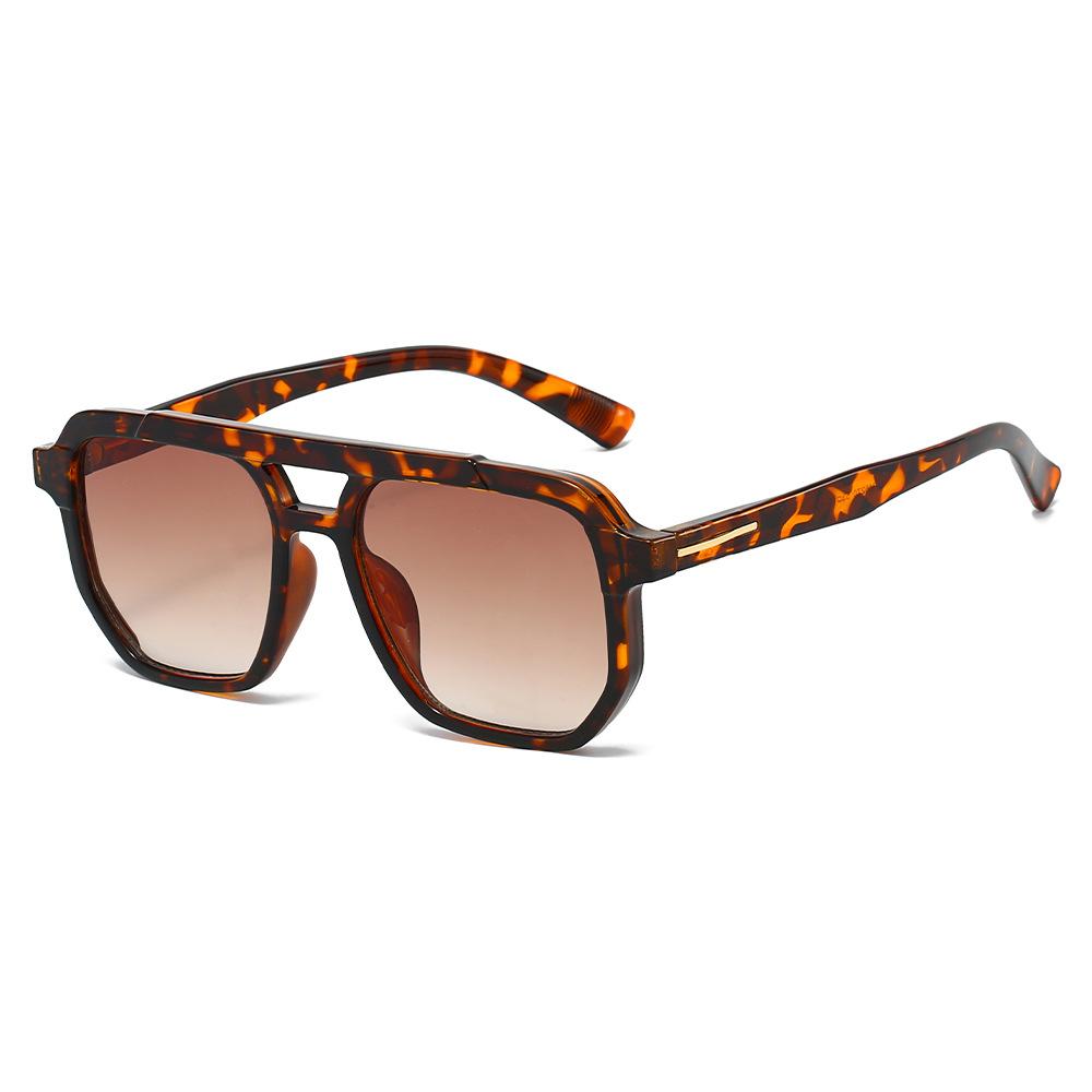 JYL Leopard Print Sunglasses UV400 Women Double Bridge Big Frame Ocean / 6270