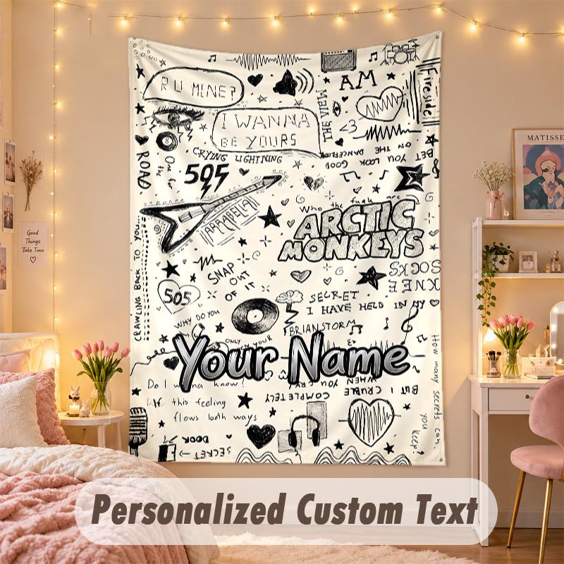 Custom Personalized Tapestry,Arctic Monkeys Print Custom Name Text Wall Art Hanging for Bedroom