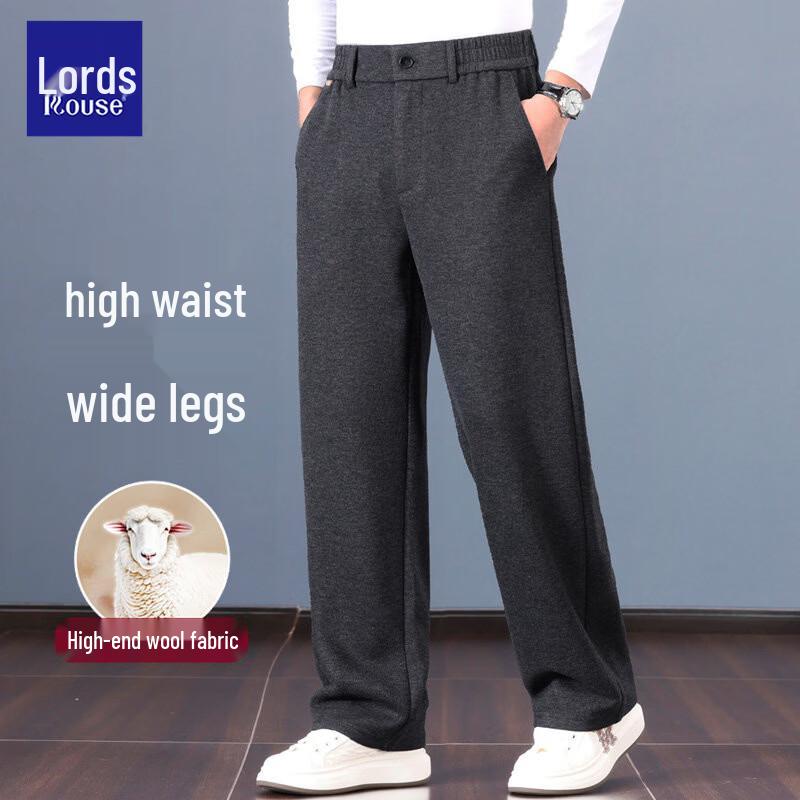 ROZ Men's Wool-Blend Straight-Leg Business Casual Trousers