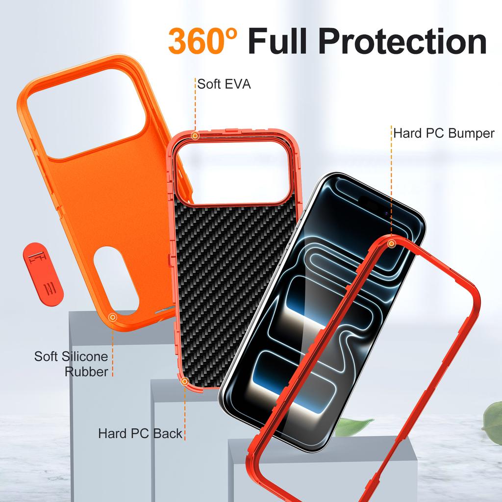 3IN1 Hybrid Military Anti-Shock Phone Case for IPhone 17 17Pro 17 Air 17 Pro Max Heavy Duty Shockproof Armor Kickstand Cover