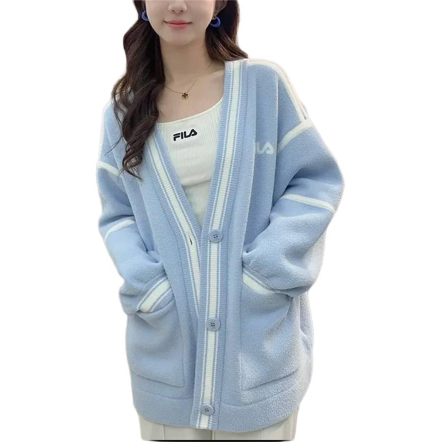 FILA Original Comfortable Loose Warm Soft Knit Sweater Women sweater Snow-Velvet-Blue F11W349406FBU