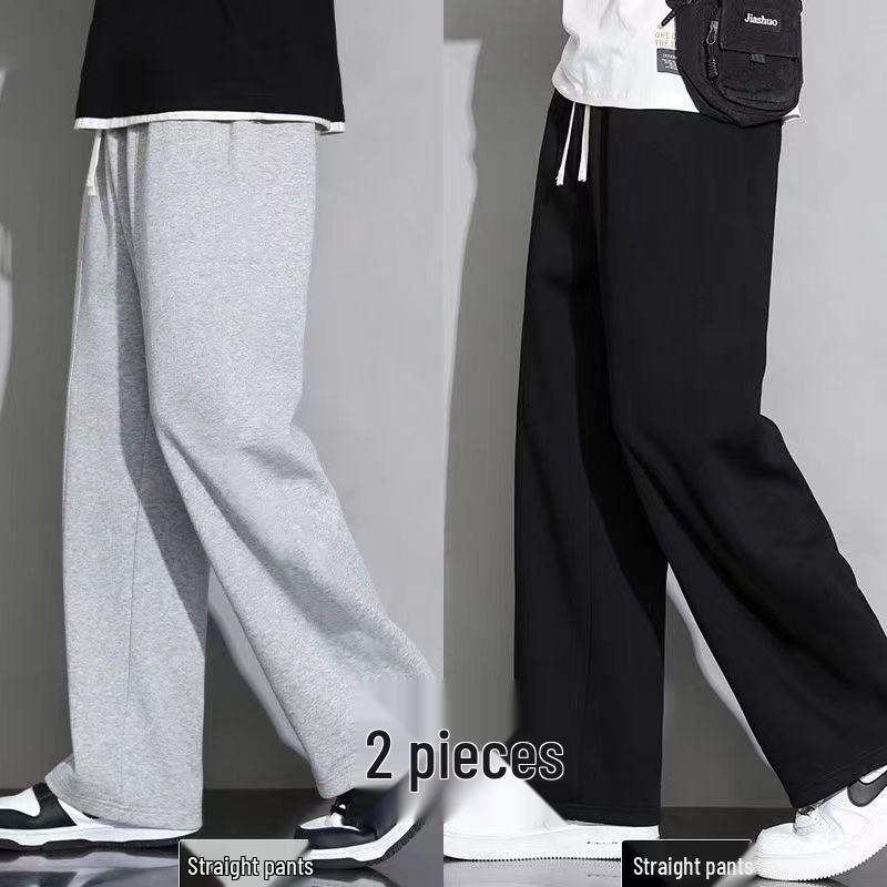 Korean-Style Plus Size Fleece-Lined Sweatpants for Students - Loose, Straight-Leg Casual Pants for Autumn/Winter.