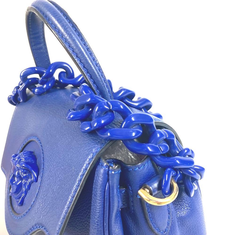 Versace Medusa Logo 2WAY Chain Shoulder Bag Hand Bag Leather Blue