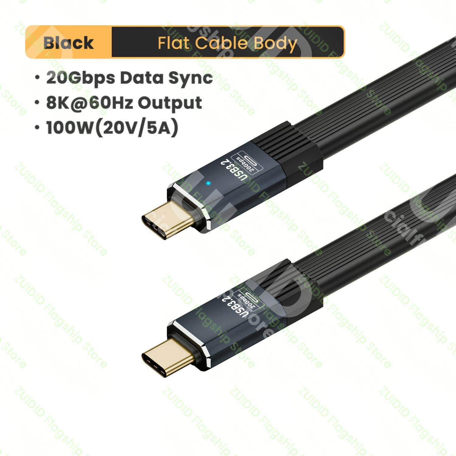 

USB3.2 20Gbps Type C to Type C Flat Data Cable ThunderBolt 3 PD100W 5A USB-C Cord For 15 Pro MacBook Pro Samsung 0.8M чорний
