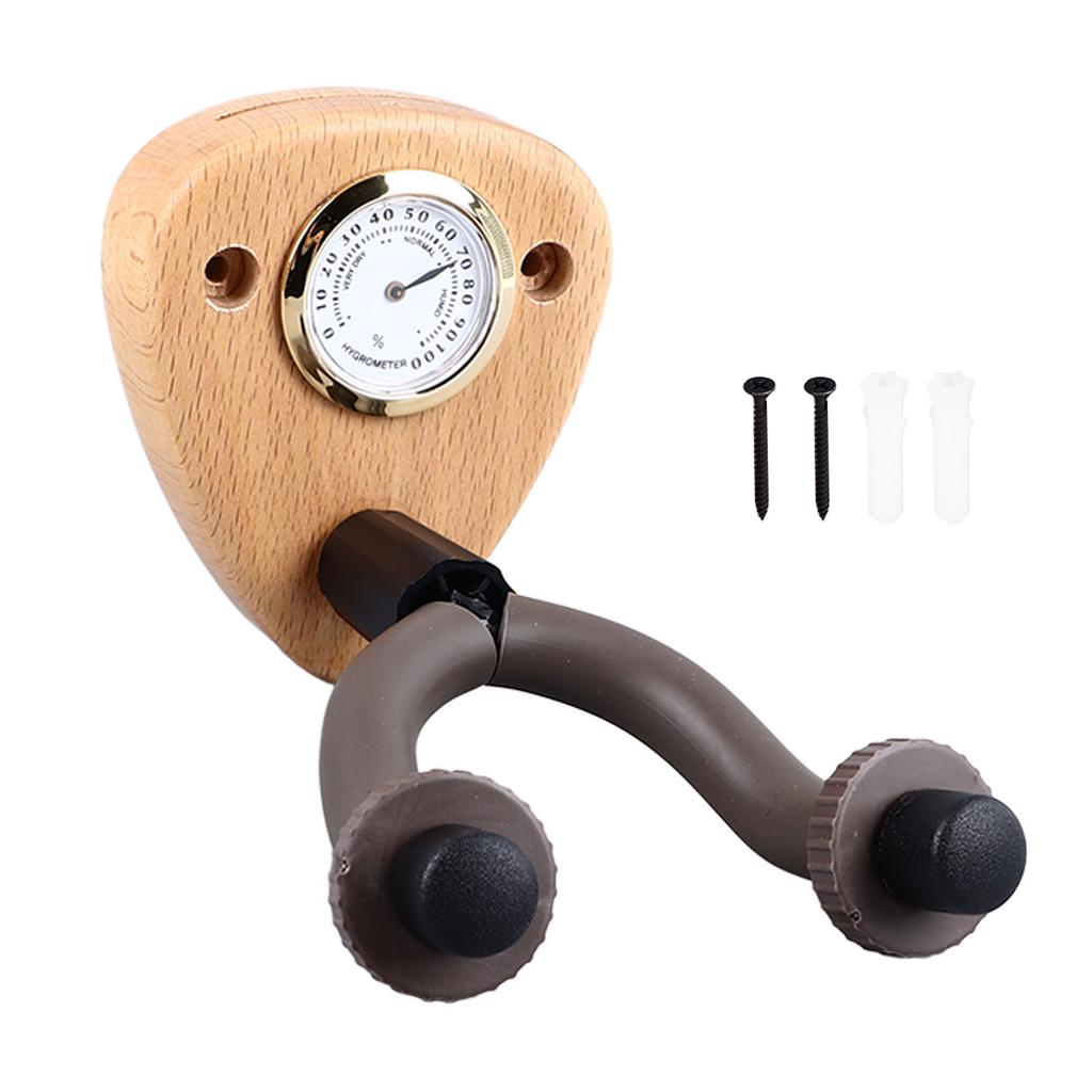 Wandmontierter Gitarrenhalter mit Hygrometer Holz Rutschfest Multifunktionaler Gitarrenhaken für Violine Mandoline Bass Leicht
