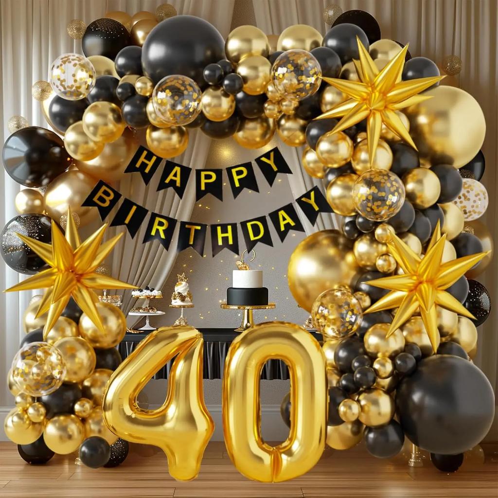 119 Stück 50. Geburtstagsdekoration für Männer & Frauen, Happy 60. Geburtstag Banner, Ballons Bogen-Set, Schwarz und Gold 40. Ballons Set