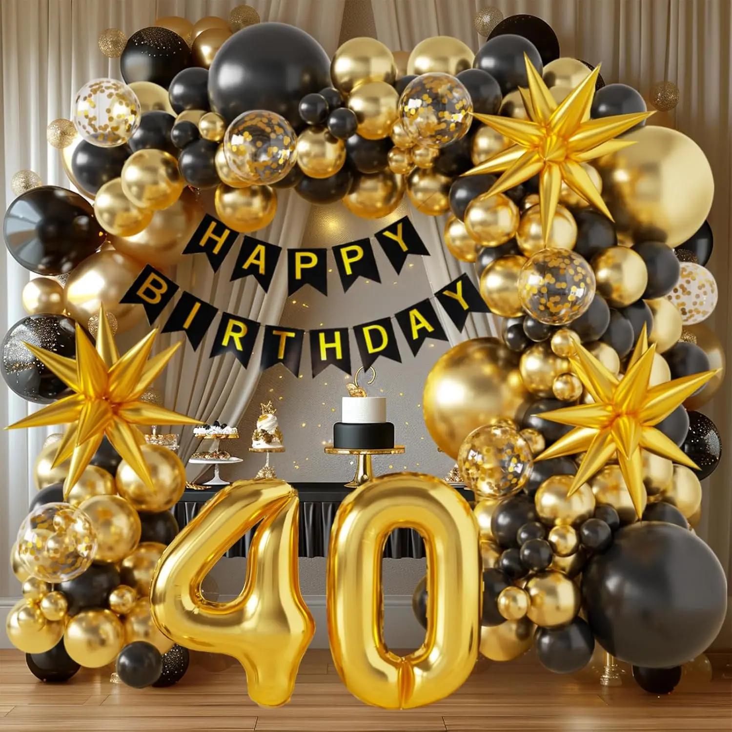 119 Stück 50. Geburtstagsdekoration für Männer & Frauen, Happy 60. Geburtstag Banner, Ballons Bogen-Set, Schwarz und Gold 40. Ballons Set as picture