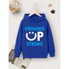 Single Casual And Simple Children's Autumn And Winter Blue Hoodie, Growth Letter Cartoon Printed Hoodie
