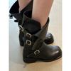 Cowhide version~ Belt buckle leather black Martin boots for women, square head thick-soled medium boots, thin knight boots