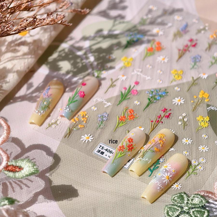 

Magico Iron Oxide Fresh 5DTS-4064 Embossed Matte Field Bouquet Nail Art Stickers