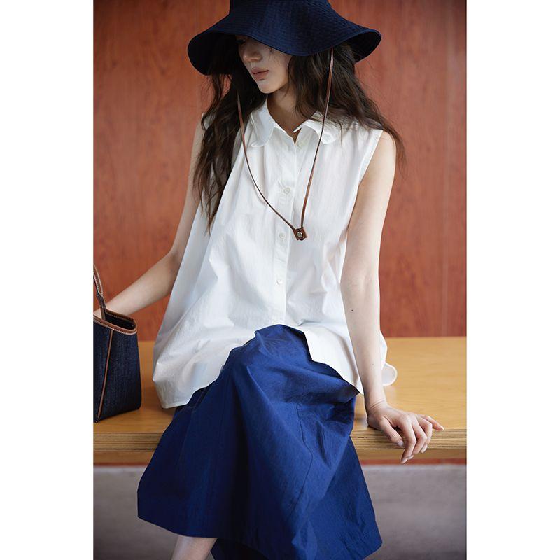

Holding Flowers New Chinese Style Three-Piece Suit Chinese Style Print Vest/Cotton Sleeveless Shirt/Pima Cotton Loose Pants White sleeveless shirt S