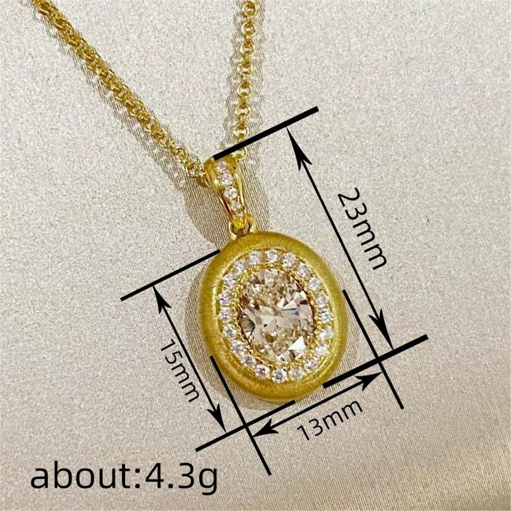 Cute Female Crystal White Zircon Stone Oval Pendant Necklace Vintage Gold Color Wedding Jewelry For Women