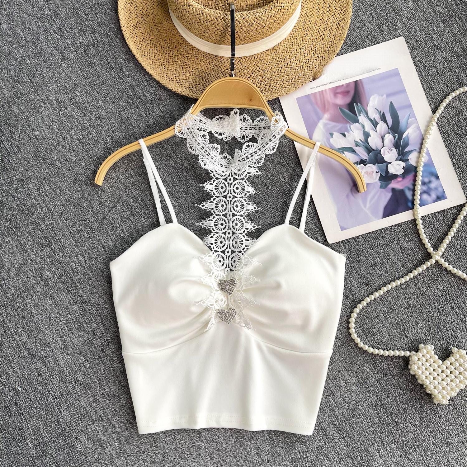 

Готический гранж Y2k Майки с висячим вырезом, женские сексуальные топы с кружевными ремешками и бриллиантами, Эстетический модный дизайн, уличная одежда, жилет для вечеринок One Size белый