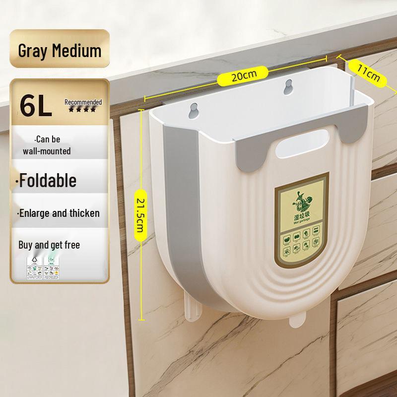 Foldable Hanging Kitchen Trash Bin for Food Waste - Wall or Cabinet Mount