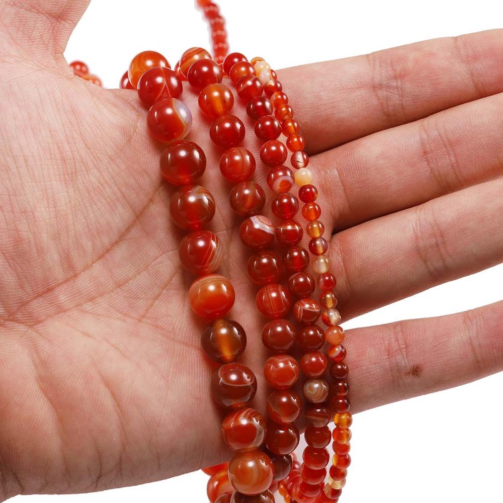 Red Beads Round Carnelian Natural Banded Agat Natural Stone Charm Beads For Jewelry Making DIY Bracelet Necklace 4 6 8 10 12 Mm