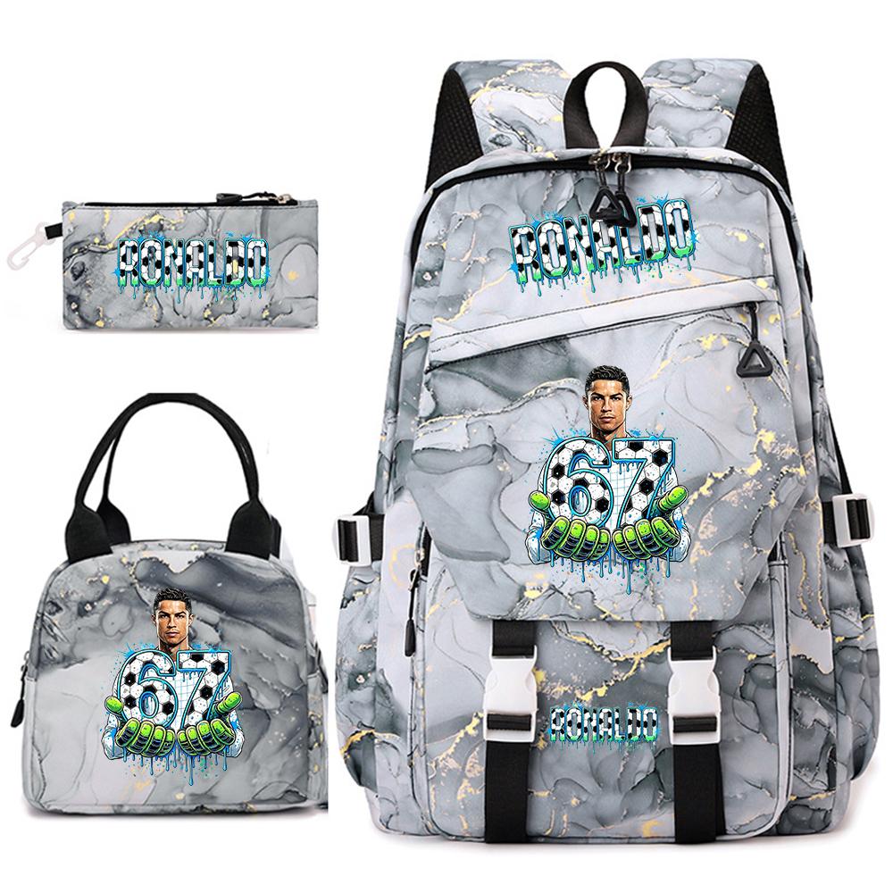 Cr7 Ronaldo 67 Print Student Rugzak Set met Lunchtas Etui Tienermeisjes School Reis Dagrugzak