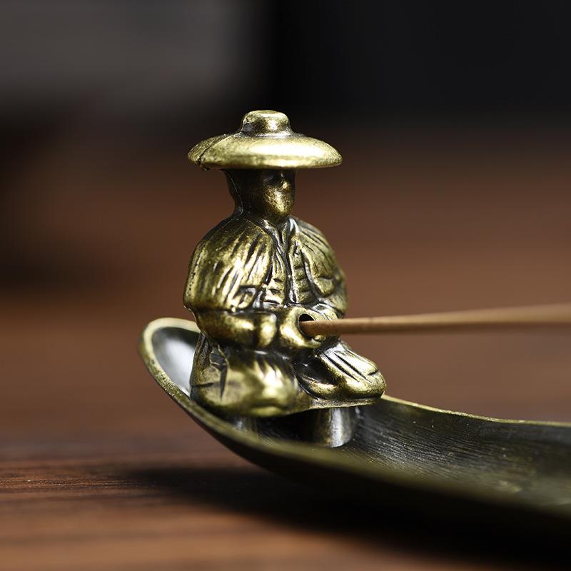 Creative Incense Holder Aromatherapy Ornament Incense Holder Boat Old Fishing Men Japanese Style Incense Stick Burner Home Decor