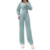Formel Jumpsuit til Kvinder med Plisserede Lanterneærmer, Nedslået Krave, V-hals, Dekoration med Rhinestone-spænde, Vide Ben