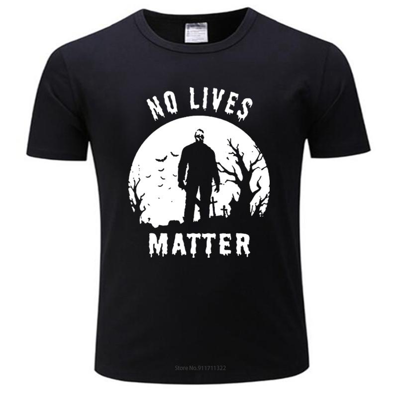 

Tshirt men cotton tops No Lives Matter Michael Myers Halloween Horror Funny T Shirt fashion tee-shirt man tee XS чорний