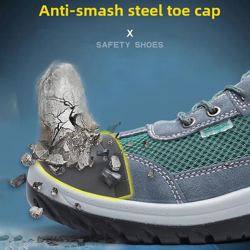Oulylan Breathable Mesh Safety Shoes Anti-Smash Lightweight Work Footwear Steel Toe Security Boots Male Wear Resistant Sneakers